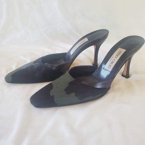 Vintage Jimmy Choo Mules, black & green, 7-7.5